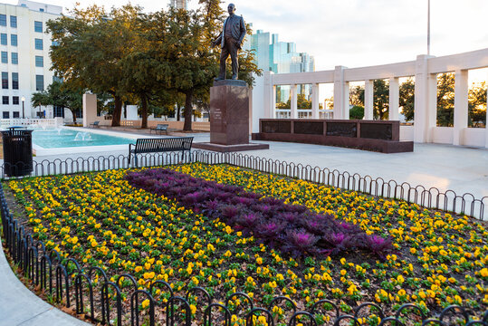 Dallas, TX, USA - December 23, 2013 : Dealey Plaza, city park at west entrance to the city of Dallas.