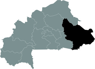 Black location map of Burkinabé Est region inside gray map of Burkina Faso
