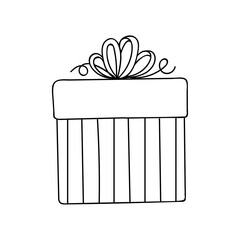 Gift box with ribbon. Hand drawn doodle sketch. Isolated holiday item. Vector image.
