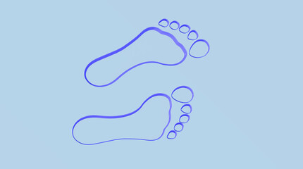 3D image. 3d rendering. footprint from bare feet on the water. bare footprint