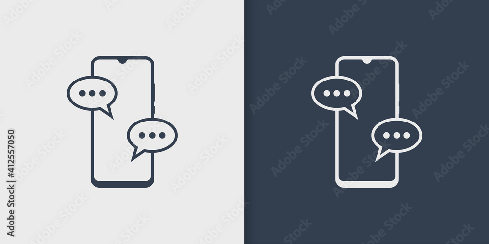 Poster chat messages notification on smartphone vector illustration. speech bubbles on mobile phone icon li