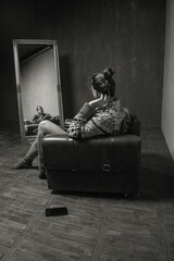 Black and white studio session for young woman 