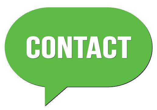 CONTACT text written in a green speech bubble