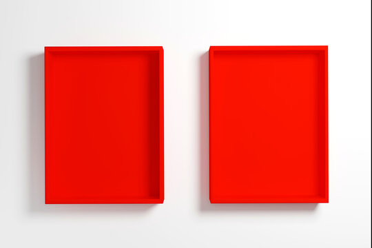 Red Box Or Tray Mockup For Product Presentation On White Background, 3d Render.