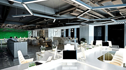 3d render of working space, working room, office interior