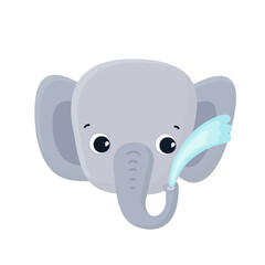 Baby Elephant pours water. Cute vector illustration.