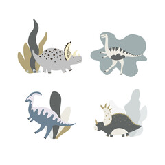 Set of Dinosaurus. Vector illustration in flat style. For poster, t-shirt, wallpaper, card.