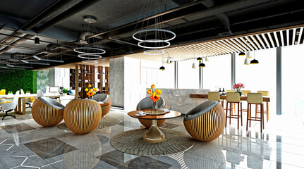 3d render of working space, working room, office interior