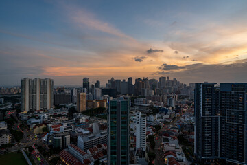 Naklejka na ściany i meble City scape of Singapore central area at dusk.