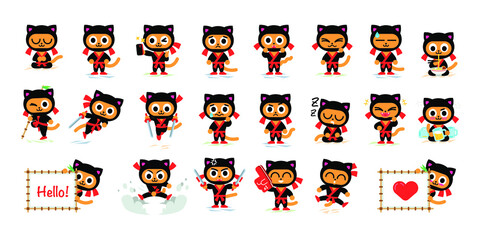 Ninja Kitty mascot in 22 different poses © ManuDesign