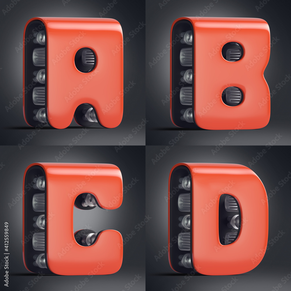 Poster 3d rendered font set in futuristic cyberpunk style