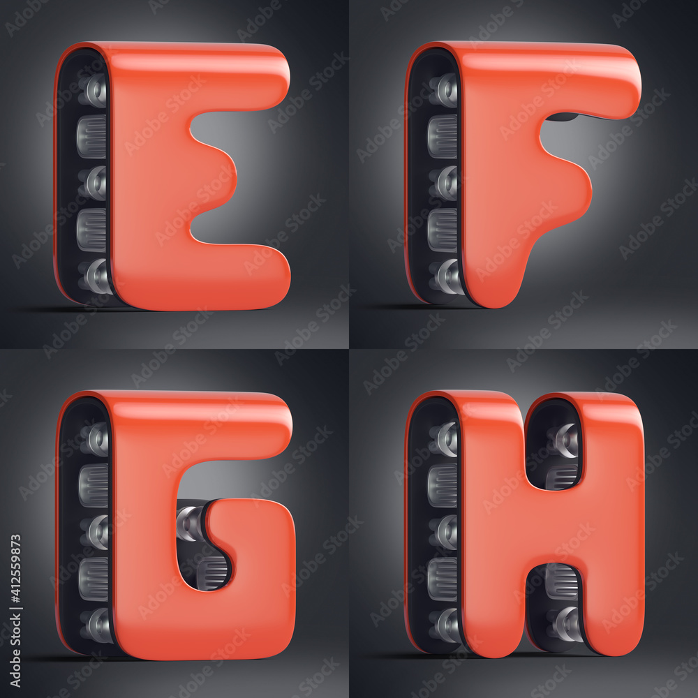 Aufkleber 3d rendered font set in futuristic cyberpunk style