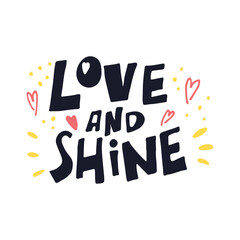 Love lettering. Love and shine. Hand drawn iillustration. Vector image.