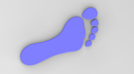 3D image. 3d rendering. blue glass bare footprint. bare footprint