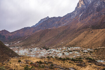 Khunde Village. Nepal landscape, Himalayan mountains