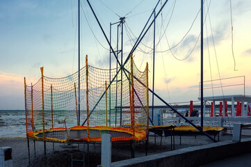 Fototapeta premium Empty playground at Koblevo seaside in Ukraine at evening