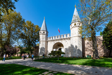 The gate of Salutation in Topkapi Palace. Topkapi Palace is popular tourist attraction in the Turkey.