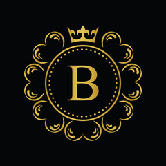 Golden Letter B.  template logo Luxury gold letter with crown. Monogram alphabet . Beautiful royal initials letter.