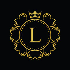 Golden Letter L.  template logo Luxury gold letter with crown. Monogram alphabet . Beautiful royal initials letter.