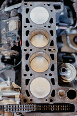 Obraz na płótnie Canvas 4 cylinder engine block repair close up background.