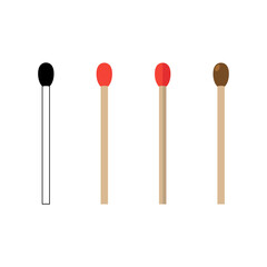 Matches, lighted match and burned match. Matchstick icon. Vector illustration