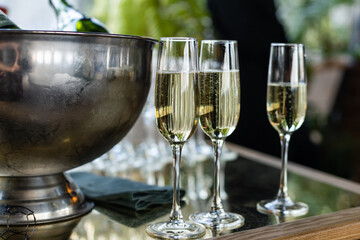 glasses of champagne on festive table