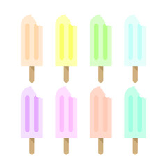 Vector collection of colorful ice cream rods or popsicle on white background.