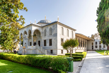 Fototapeta na wymiar Third courtyard view in Topkapi Palace. Topkapi Palace is populer tourist attraction in the Turkey.