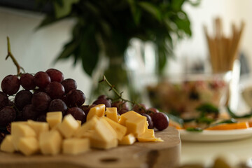 cheese and fruit salad at the table