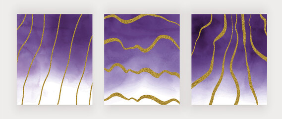 Purple watercolor texture with golden glitter freehand lines
