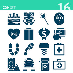 Simple set of 16 icons related to treatment