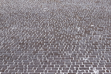 Paving stones with snow and particles deicing agent