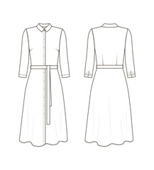 Fashion technical drawing dress shirt with belt