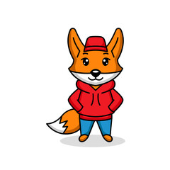 A cute fox wearing hoodie mascot logo design