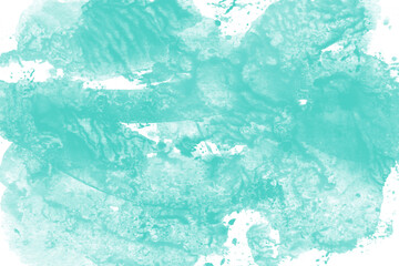 Aqua ink and watercolor texture on white paper background. Paint leaks and decalcomania effects. Hand-painted gouache abstract image. Mess on the canvas.