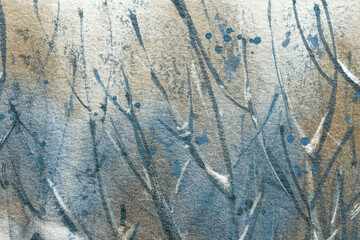 Abstract art background blue and white colors. Watercolor painting on canvas