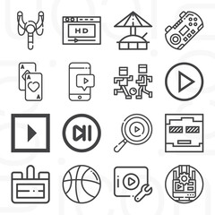 16 pack of athletic game  lineal web icons set