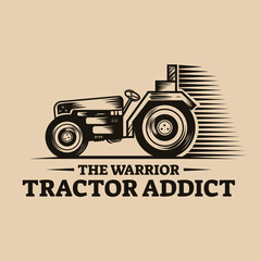 Tractor Addict illustration with vintage style. Emblem design