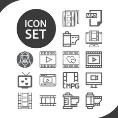 Simple set of photographic material related lineal icons.