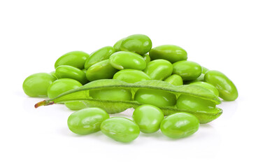 green soybeans on white background