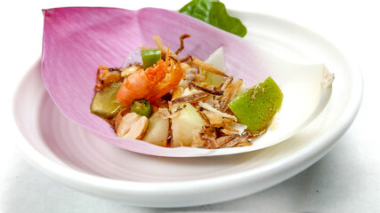 salad with shrimps in lotus leaf