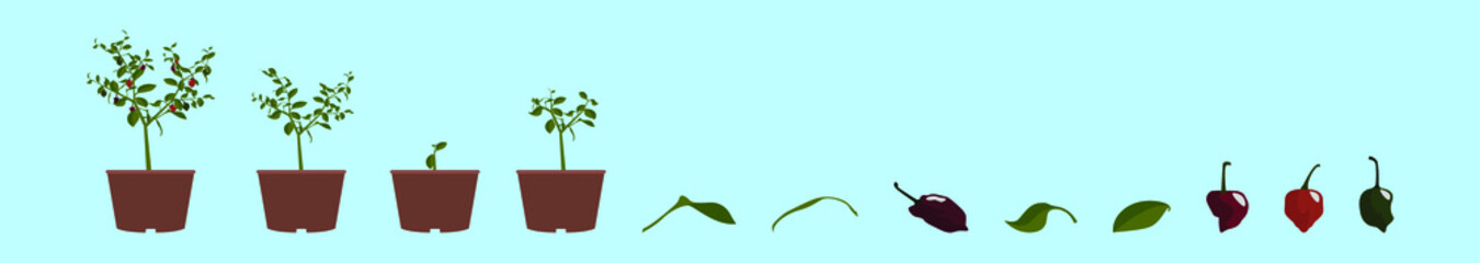 Obraz premium set of habanero chili peppers cartoon icon design template with various models. vector illustration isolated on blue background