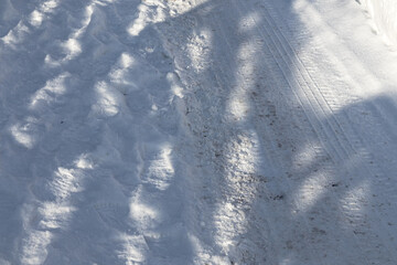 Snow road. Frosty, winter day.