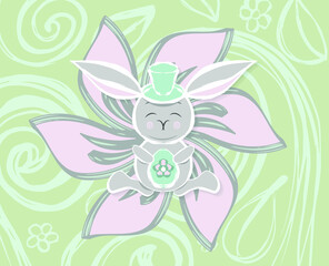 Illustration with Easter cute bunny and egg for spring holidays.