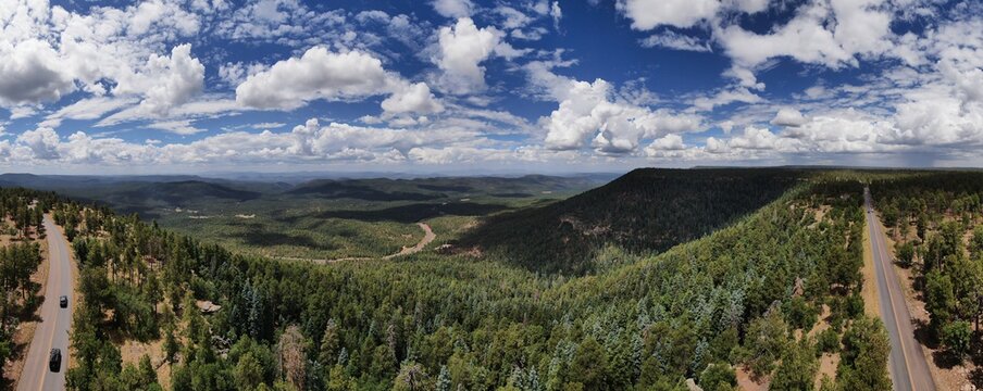Panoramic aerial image along "Rim Road" on Arizona's Mogollon Rim in the north-central part of the state. 