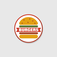 Vector vintage burger sticker or label. Vector fast food icon.