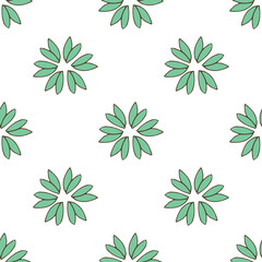 Seamless Pattern with Green Flowers or Leaves on White Background