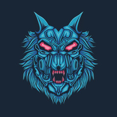 Head wolf blue illustration