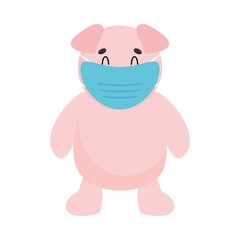cartoon pig with mouth mask, colorful design