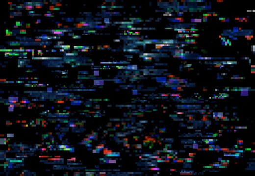 Glitch noise of TV pixels on digital screen background, vector television video error. Glitch screen with computer or VHS signal effect, static code bug and internet data damage pattern on monitor